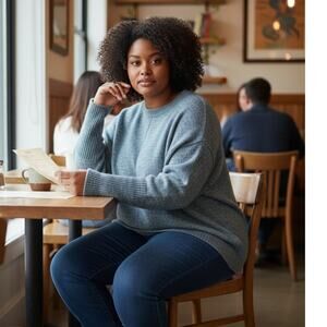 legendary outfitters women's blue knit swatter crewneck size L used clean warm